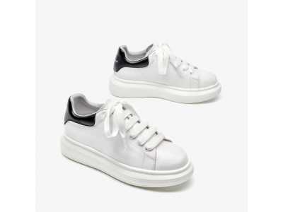 White Sneakers Women Genuine Cow Leather Round Toe Trainers Lace up Lady Casual Shoes Handmade 29070