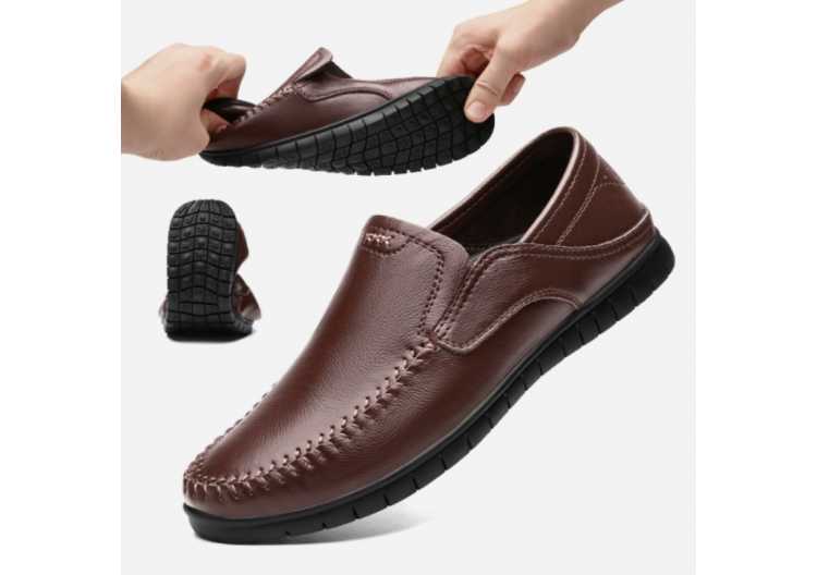 Luxury Split Leather Men's Shoes Handmade Sewing Men's Casual Leather Shoes Soft Non slip Bottom Outdoors Driving Shoes For Men