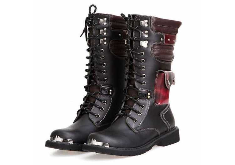 Men's Boots Winter Men's Martin Increased Military Boots British Retro Long Leather Boots Men's High Help Motorcycle Shoes