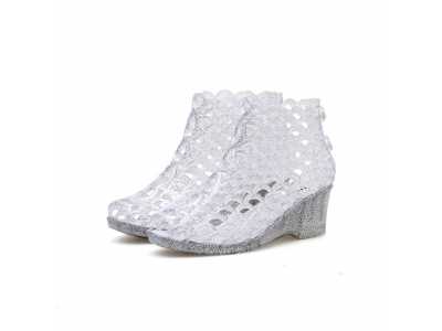 Women's High heeled Fish Mouth Sandals Women's Casual Sandals Crystal Glitter Transparent Bird Nest Hollow Mesh Shoes Hole Shoes