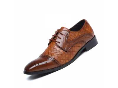 Men's Casual Leather Shoes Brogue Carved Business Dress Pointed Shoes Fashion Lace up Leather Shoes Men EU Size 38 44