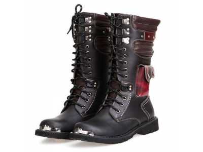 Men's Boots Winter Men's Martin Increased Military Boots British Retro Long Leather Boots Men's High Help Motorcycle Shoes