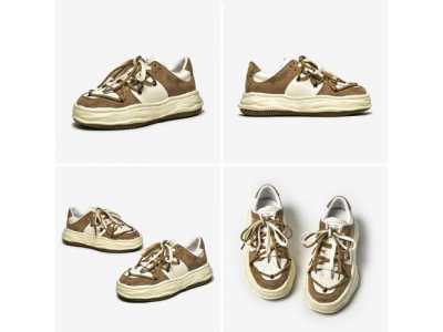 Platform Sneakers Women Synthetic Leather Suede Lace Up Retro Trainers Mixed Colors Dissolve Sole Ladies Shoes 29154