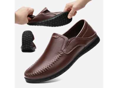 Luxury Split Leather Men's Shoes Handmade Sewing Men's Casual Leather Shoes Soft Non slip Bottom Outdoors Driving Shoes For Men