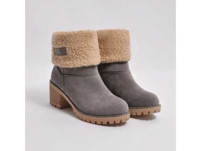 New Women Boots Winter Outdoor Keep Warm Fur Boots Women's Snow Thick Heel With Round Head Thick Fur Botas