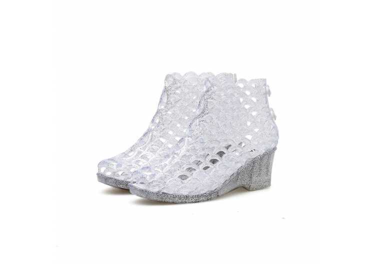 Women's High heeled Fish Mouth Sandals Women's Casual Sandals Crystal Glitter Transparent Bird Nest Hollow Mesh Shoes Hole Shoes