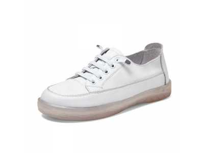 Women's Sneakers 100% Natural Genuine Leather Spring 2021 Retro Soft Soled White Shoes Women Fashion Flat Lace up Loafers Women